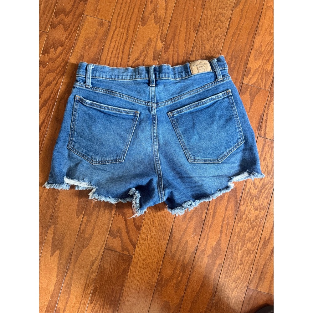 Abercrombie & Fitch Curve Love High Rise‎ Distressed Denim Shorts Blue Sz 10 - Picture 2 of 8
